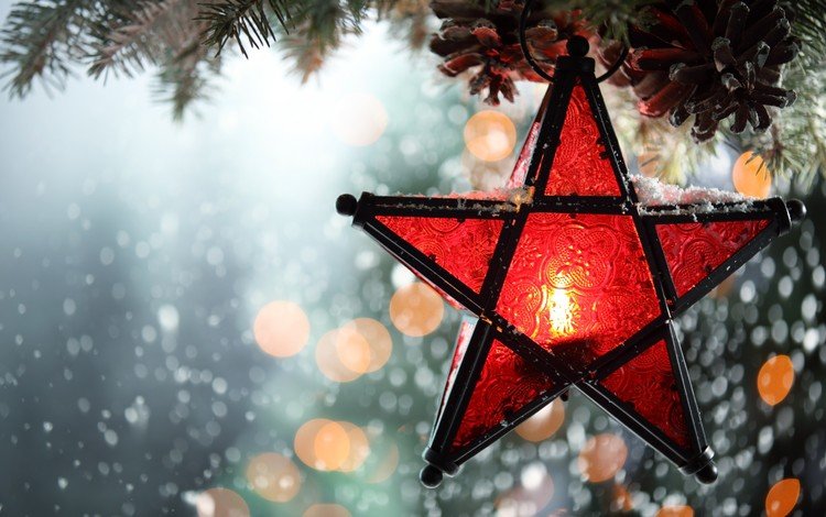новый год, елка, зима, звезда, свеча, рождество, боке, снегопад, new year, tree, winter, star, candle, christmas, bokeh, snowfall
