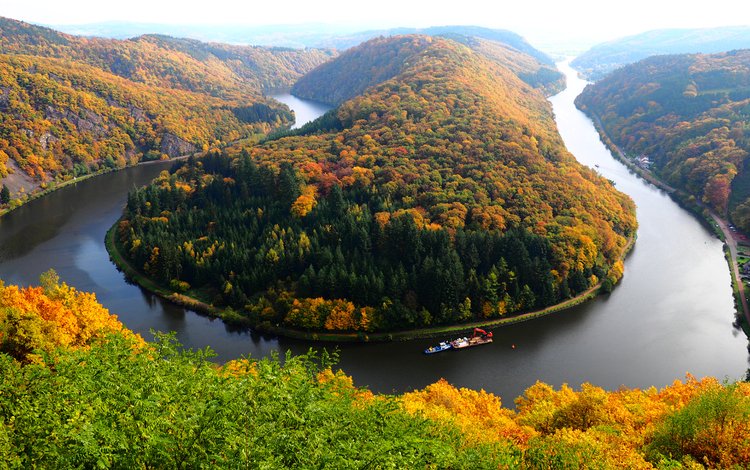 река, природа, лес, осень, германия, саар, сааршляйфе, river, nature, forest, autumn, germany, saar