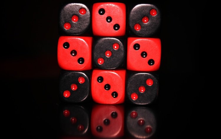 отражение, красные, кубики, черный фон, кости, чёрные, настольные игры, игральная кость, reflection, red, cubes, black background, bones, black, board games