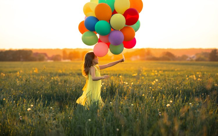 трава, настроение, полет, лето, девочка, ребенок, воздушные шарики, grass, mood, flight, summer, girl, child, balloons
