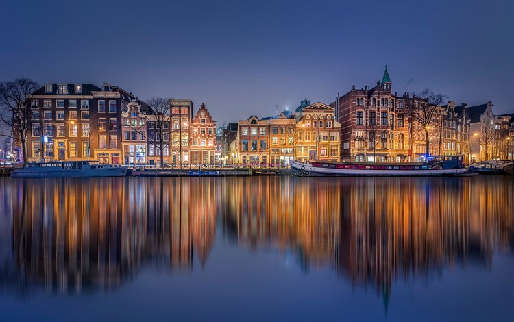 отражение, город, канал, нидерланды, амстердам, голландия, reflection, the city, channel, netherlands, amsterdam, holland