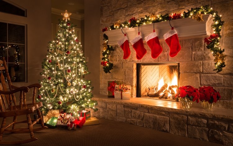 новый год, елка, подарки, праздники, камин, рождество, гирлянда, new year, tree, gifts, holidays, fireplace, christmas, garland