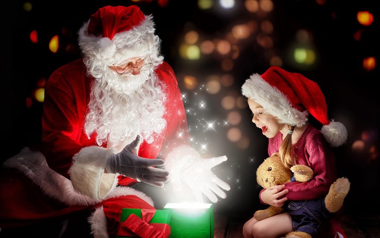 новый год, подарки, девочка, праздники, рождество, плюшевый мишка, санта, санта-клаус, new year, gifts, girl, holidays, christmas, teddy bear, santa, santa claus