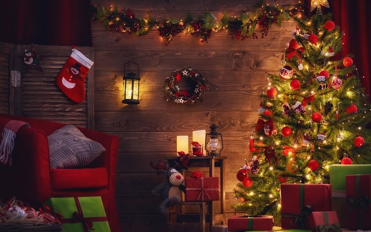 новый год, елка, олень, подарки, фонарь, рождество, венок, гирлянда, new year, tree, deer, gifts, lantern, christmas, wreath, garland
