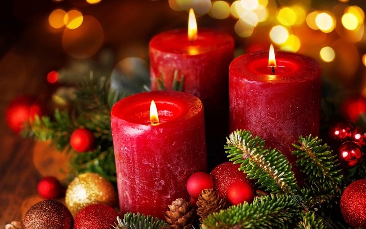 свечи, новый год, шары, праздники, рождество, шишки, новогодние украшения, candles, new year, balls, holidays, christmas, bumps, christmas decorations