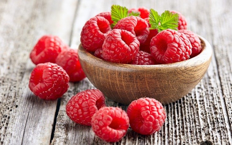 малина, ягоды, миска, деревянная поверхность, raspberry, berries, bowl, wooden surface