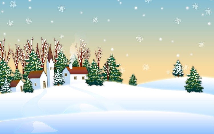 снег, новый год, зима, вектор, графика, дома, елки, рождество, snow, new year, winter, vector, graphics, home, tree, christmas