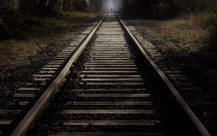 ночь, железная дорога, рельсы, силуэт, night, railroad, rails, silhouette