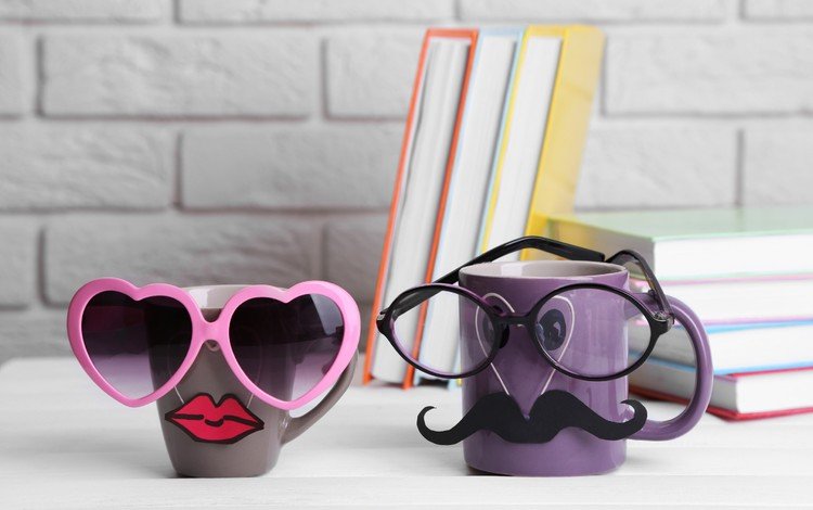 усы, очки, книги, кружки, губы, юмор, mustache, glasses, books, mugs, lips, humor