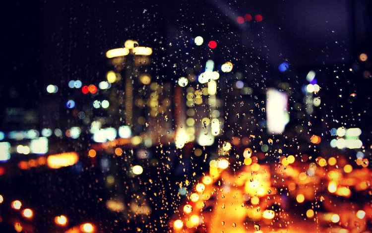 ночь, огни, капли, город, дождь, стекло, боке, night, lights, drops, the city, rain, glass, bokeh