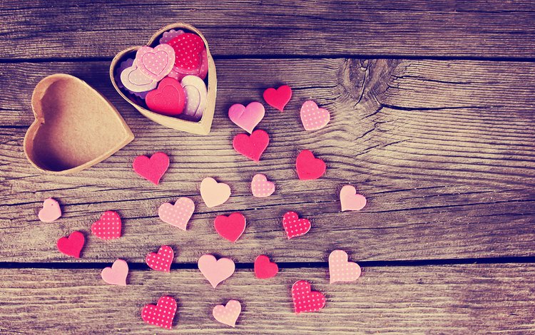 сердце, сердечки, шкатулка, коробочка, деревянная поверхность, heart, hearts, box, wooden surface