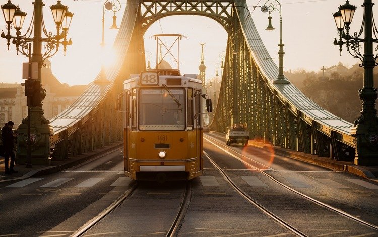 мост, город, трамвай, венгрия, будапешт, bridge, the city, tram, hungary, budapest