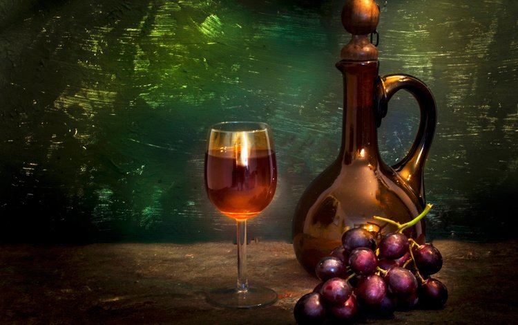 виноград, бокал, вино, гроздь, натюрморт, графин, grapes, glass, wine, bunch, still life, decanter