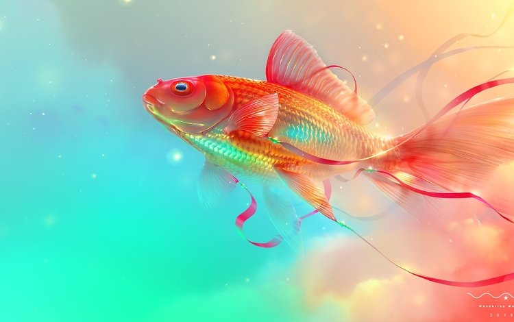 золотая рыбка, рыба, подводный мир, цифровое искусство, goldfish, fish, underwater world, digital art