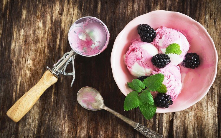 мята, мороженое, ягоды, сладкое, десерт, ежевика, ложка, mint, ice cream, berries, sweet, dessert, blackberry, spoon