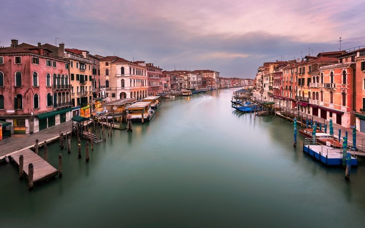 закат, панорама, венеция, канал, италия, grand canal, rialto bridge, sunset, panorama, venice, channel, italy