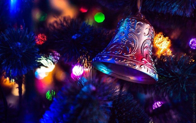 новый год, елка, рождество, елочные украшения, колокольчик, new year, tree, christmas, christmas decorations, bell