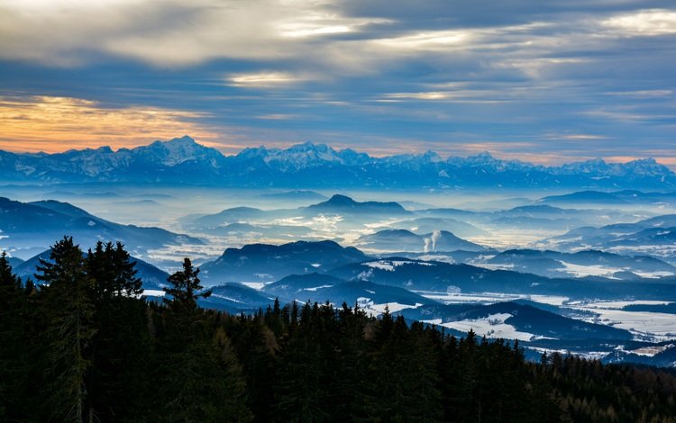 горы, природа, лес, горизонт, австрия, mountains, nature, forest, horizon, austria