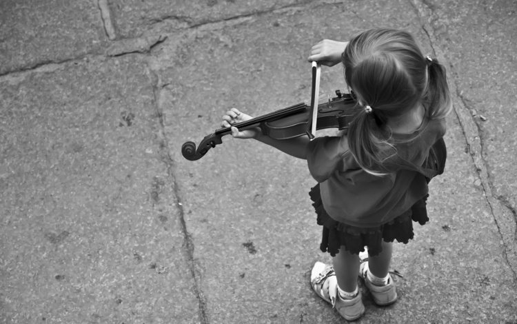скрипка, музыка, чёрно-белое, дети, девочка, violin, music, black and white, children, girl