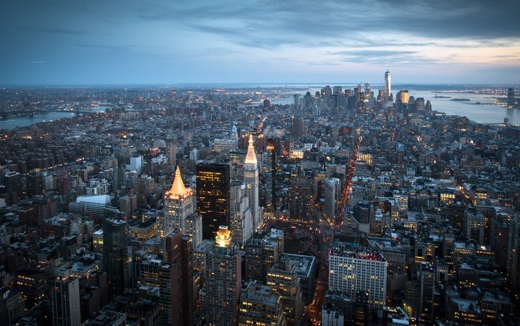 огни, вечер, города, город, манхеттен, нью - йорк, небоскрёбы, lights, the evening, city, the city, manhattan, new york, skyscrapers