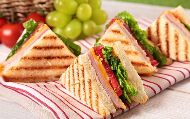 зелень, ветчина, виноград, сыр, хлеб, помидоры, сэндвич, бутерброды, тосты, greens, ham, grapes, cheese, bread, tomatoes, sandwich, sandwiches, toast