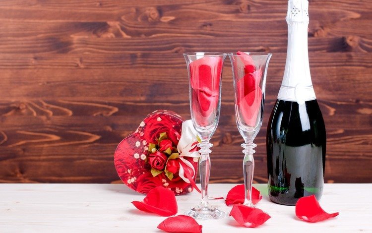 цветы, розы, лепестки, букет, бокалы, шампанское, день святого валентина, flowers, roses, petals, bouquet, glasses, champagne, valentine's day