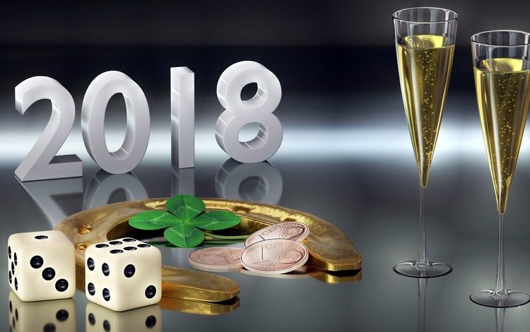 бокалы, монеты, 2018, подкова, glasses, coins, horseshoe