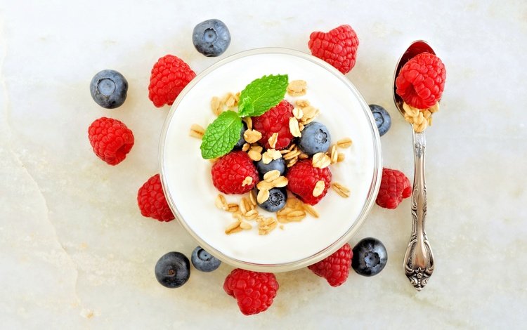 ягоды, завтрак, мюсли, йогурт, berries, breakfast, muesli, yogurt