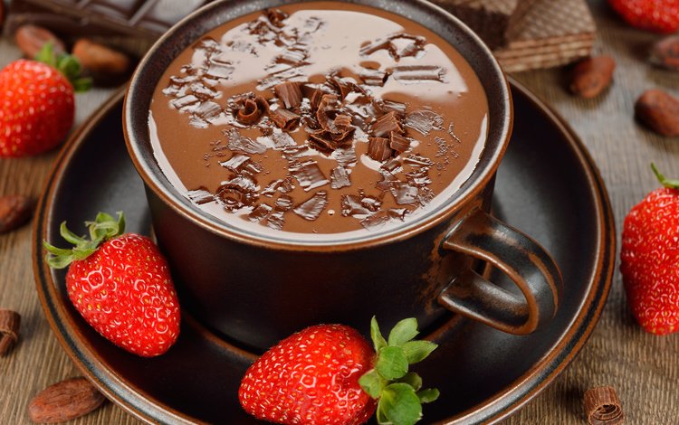 фото, клубника, блюдце, чашка, горячий шоколад, photo, strawberry, saucer, cup, hot chocolate