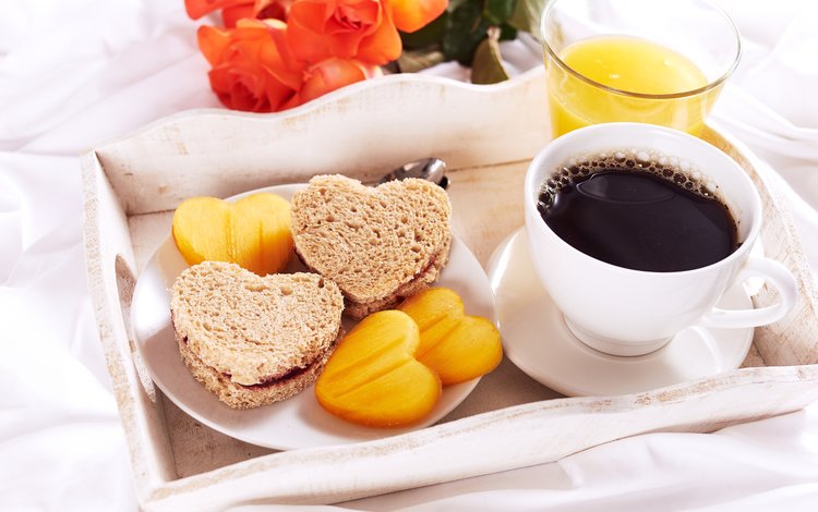 кофе, завтрак, десерт, 5, поднос, апельсиновый сок, сок, тосты, coffee, breakfast, dessert, tray, orange juice, juice, toast