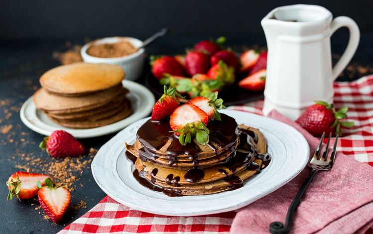 клубника, завтрак, шоколад, в шоколаде, сладенько, панкейк, strawberry, breakfast, chocolate, sweet, pancake