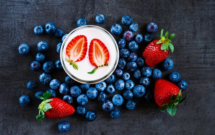 фрукты, клубника, ягоды, черника, завтрак, стакан, йогурт, fruit, strawberry, berries, blueberries, breakfast, glass, yogurt