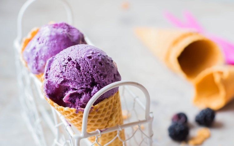 мороженое, черника, 1, десерт, вафельный рожок, ice cream, blueberries, dessert, waffle cone