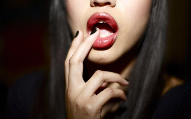 девушка, губы, лицо, макияж, красная помада, длинные волосы, girl, lips, face, makeup, red lipstick, long hair