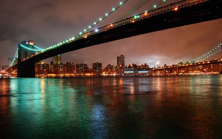 ночь, огни, город, нью-йорк, бруклинский мост, night, lights, the city, new york, brooklyn bridge