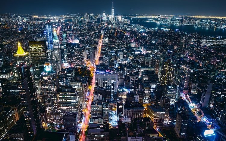 ночь, вид сверху, нью-йорк, здания, night, the view from the top, new york, building