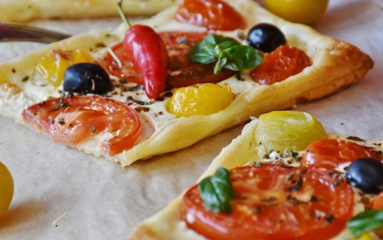 овощи, выпечка, помидоры, оливки, перец, пицца, vegetables, cakes, tomatoes, olives, pepper, pizza