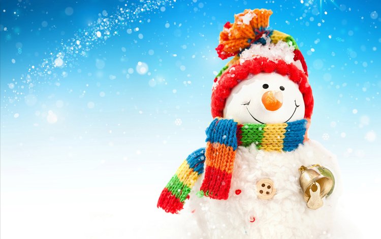 снег, новый год, зима, снеговик, шапка, рождество, шарф, колокольчик, snow, new year, winter, snowman, hat, christmas, scarf, bell