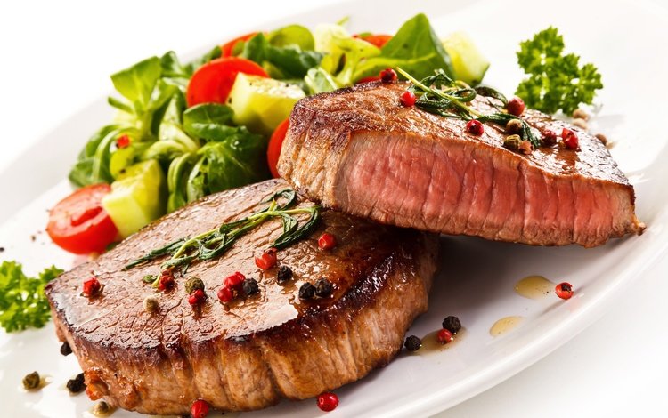 зелень, овощи, мясо, помидор, салат, пряности, бифштекс, greens, vegetables, meat, tomato, salad, spices, steak