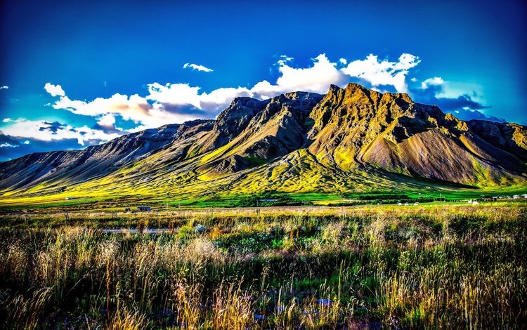 небо, трава, облака, горы, исландия, kerhólakambur, the sky, grass, clouds, mountains, iceland