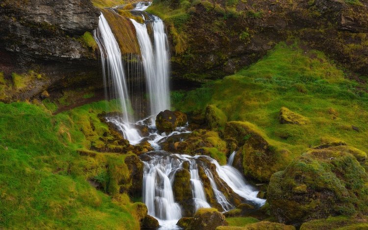 скалы, камни, водопад, поток, мох, исландия, grundarfjordur, grjundarfьjordjur, грюндарфьёрдюр, rocks, stones, waterfall, stream, moss, iceland