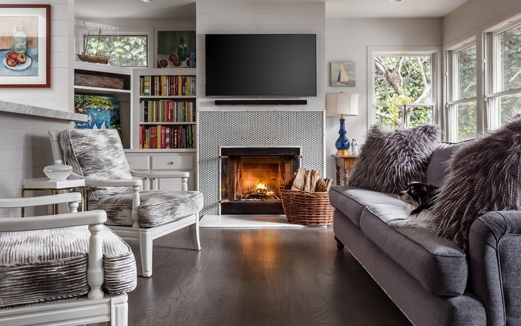 телевизор, книги, стул, камин, диван, гостиная, tv, books, chair, fireplace, sofa, living room