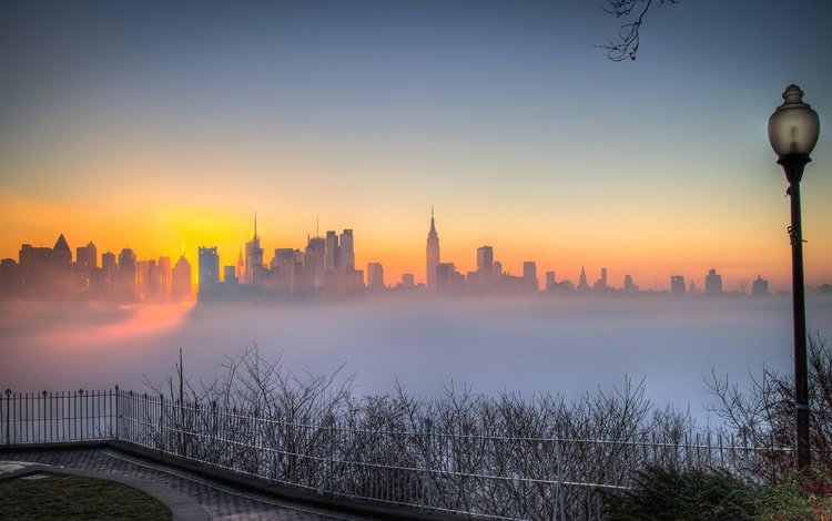 утро, туман, город, сша, манхеттен, morning, fog, the city, usa, manhattan