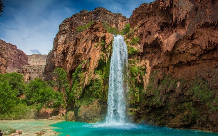 вода, скала, водопад, сша, гранд-каньон, водопад хавасу, water, rock, waterfall, usa, the grand canyon, havasu falls