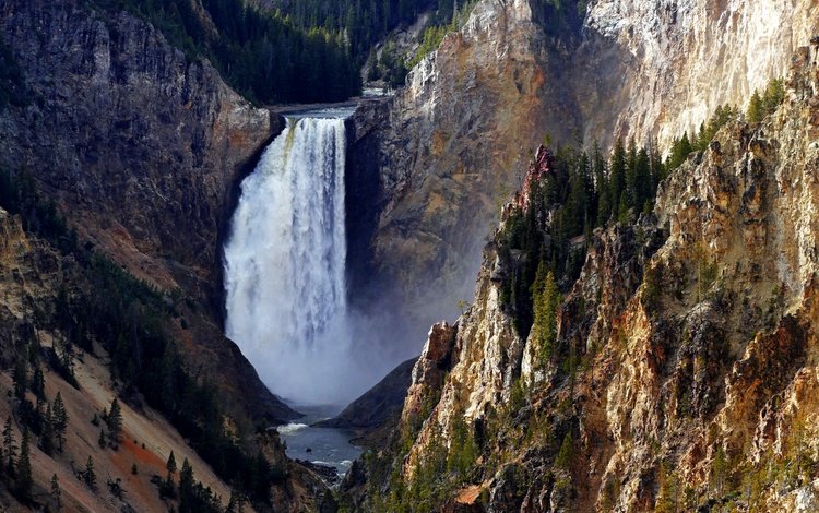 горы, скалы, йеллоустонский национальный парк, водопад, lower falls, mountains, rocks, yellowstone national park, waterfall