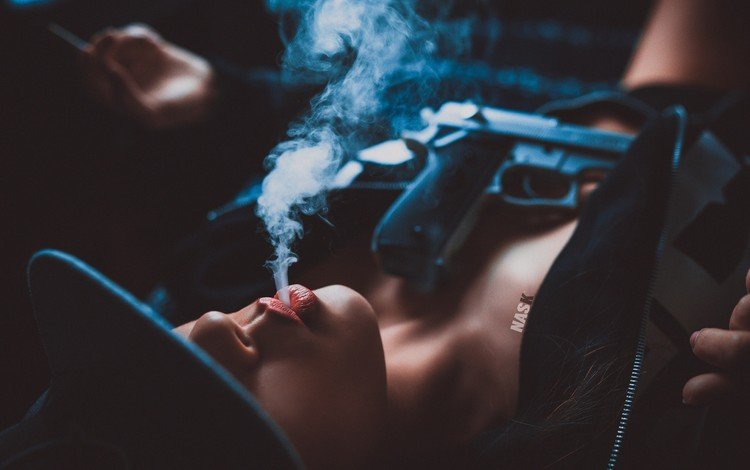девушка, дым, модель, лицо, ствол, сигарета, кепка, nask nach, girl, smoke, model, face, trunk, cigarette, cap