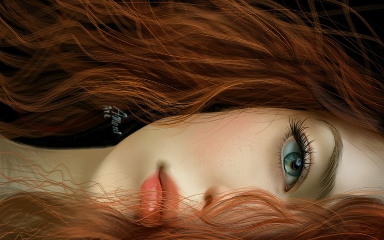 арт, lovely face, девушка, взгляд, рыжая, волосы, губы, лицо, глаз, art, girl, look, red, hair, lips, face, eyes