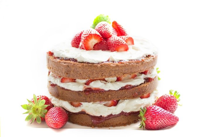 клубника, ягоды, сливки, торт, десерт, strawberry, berries, cream, cake, dessert