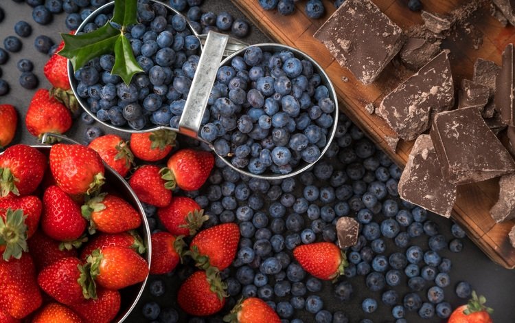клубника, ягоды, черника, шоколад, strawberry, berries, blueberries, chocolate