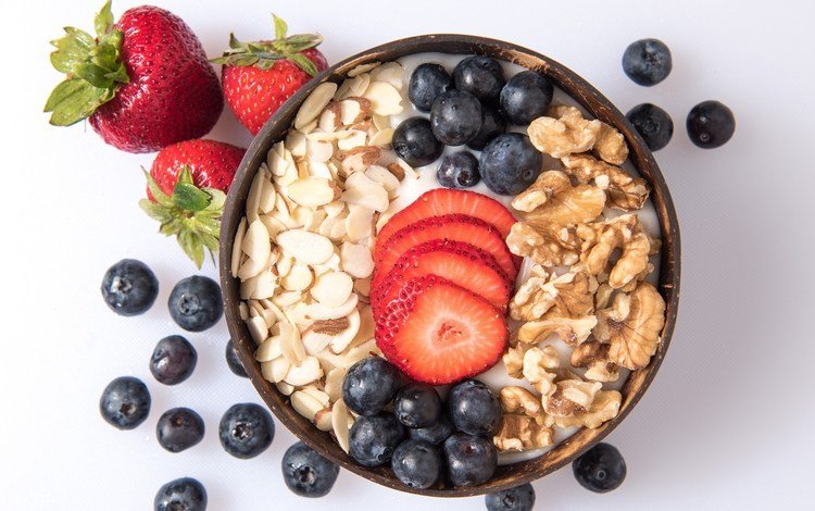 орехи, ягоды, завтрак, йогурт, овсянка, nuts, berries, breakfast, yogurt, oatmeal